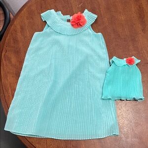 Aqua Sleeveless Kids Dress with Coral Flower Accent American girl